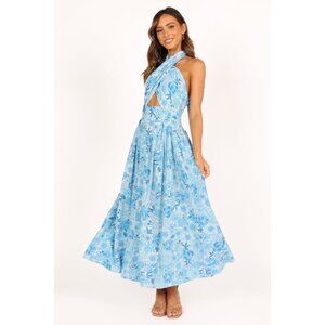 Petal and Pup Clover Cotton Blend Halter Maxi Dress | Blue Floral | Medium M